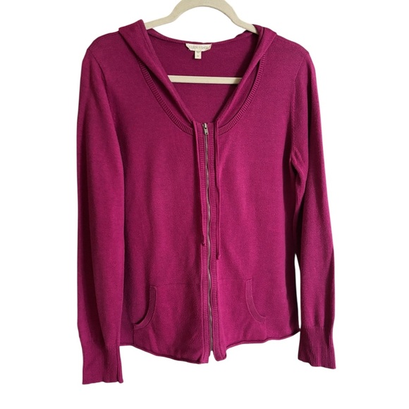 Eileen Fisher Organic Cotton Raspberry Zip Front Hooded Cardigan Size Medium - Picture 1 of 11